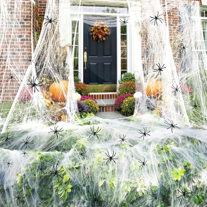 Midsea 500 sqft Spider Web Halloween Decorations with 20 Fake Spiders, Super Stretch Spider Webs for Halloween Decor Indoor & Outdoor, Party Supplies Garage Door Decorations - Image 1